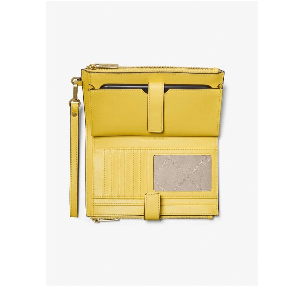Michael Kors wristlet jet set large ombré logo double zip wallet golden yellow - Picture 2 of 4
